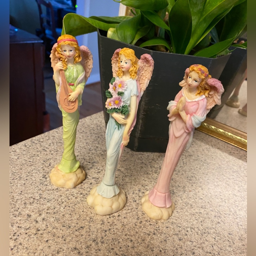 Set of Three Angel Figurines in Pastel Colors